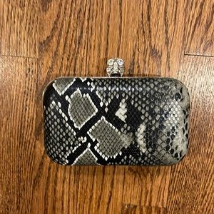 Snakeskin faux clutch black and grey with Crystal skull latch and 2 chains